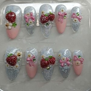Pro Nails Exclusive: Frosted Strawberry Coquette Press-On Set